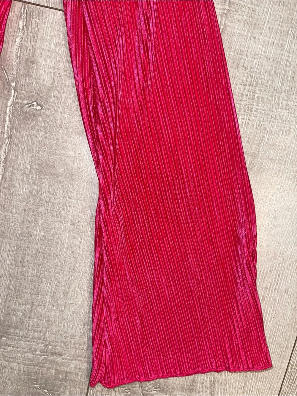 Pleated Satin Half Button Front Top - Fuchsia Pink XS- never worn! - Picture 5 of 6